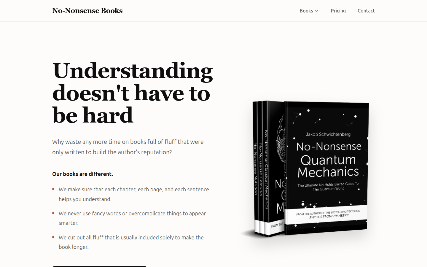 No-Nonsense Books front page, headline: Understanding doesn't have to be hard